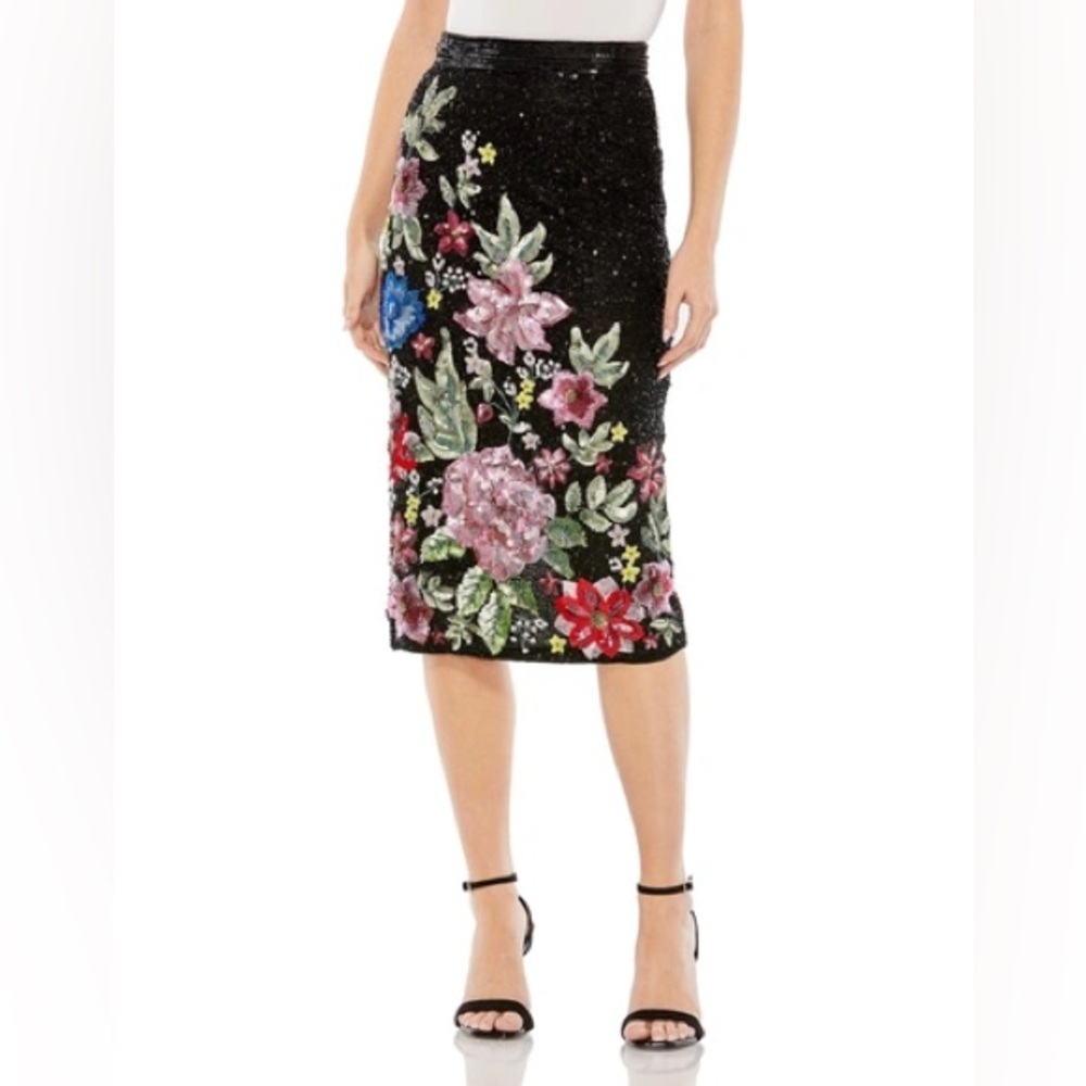 Mac Duggal Black Floral Sequin Skirt size L